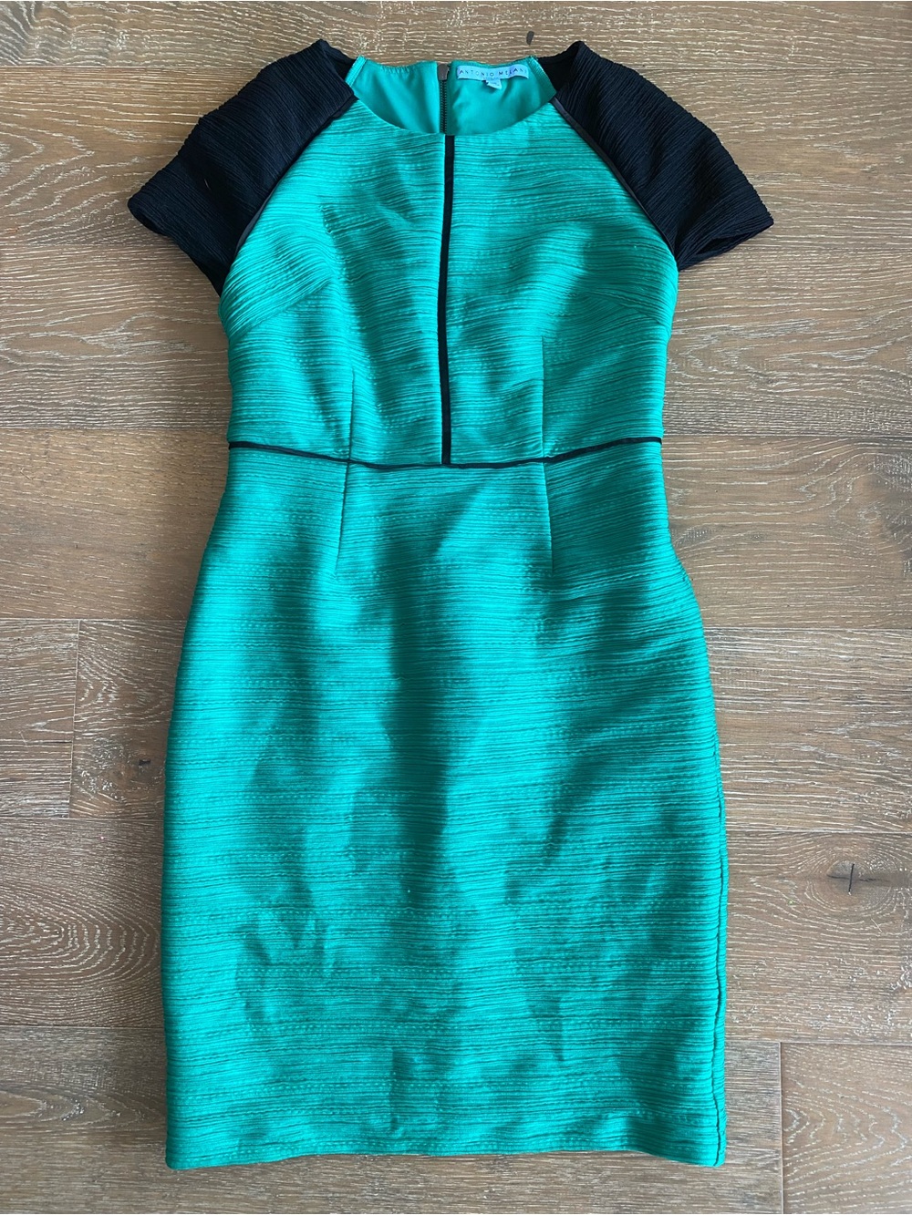 New Antonio Melani Green Black Textured Color Block Sheath Pencil Work Dress 10